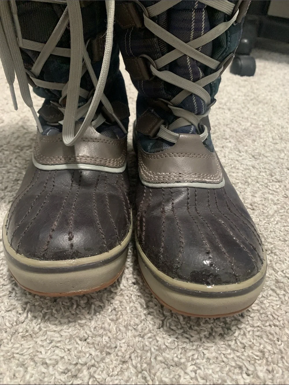 Sorel Tivoli Blue Plaid Tall Lace-Up Rain & Snow Boots